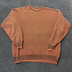 Fiii Sweater Mens Large Brown Orange Crewneck Waffle Knit Pullover Made in Italy